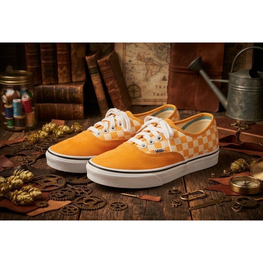 Vans ComfyCush Authentic Checkerboard Zinnia Orange White Suede Women 10 Men 8.5
